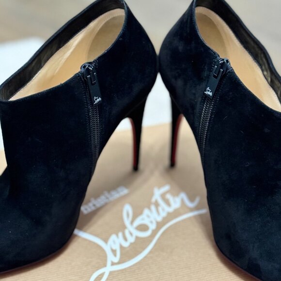 Christian Louboutin Gorgona 100 Veau Velours Black Bootie Size 38 - Picture 4 of 16